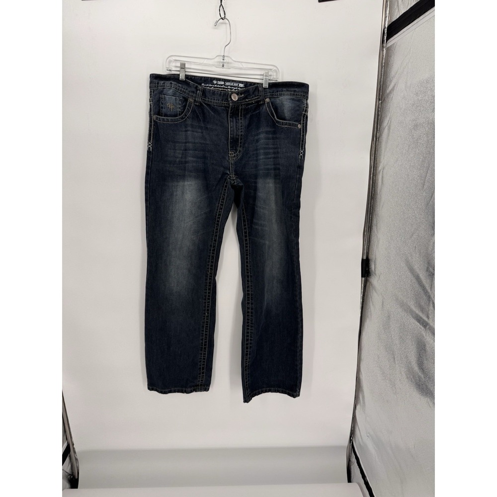 Rock‎ Revival Men's Jean's Straight  Isaiah j202 40 Long Large Stitch Whiskers